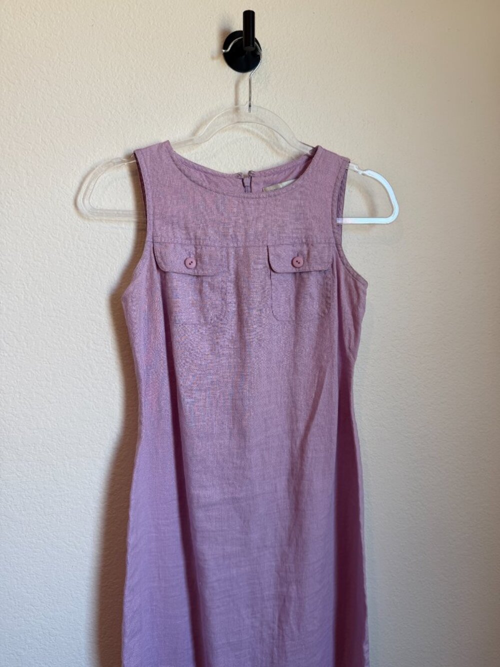 Vintage Petite Sophisticate 100% Linen Lilac Purple Midi Length Dress Women's 0 - Picture 3 of 9